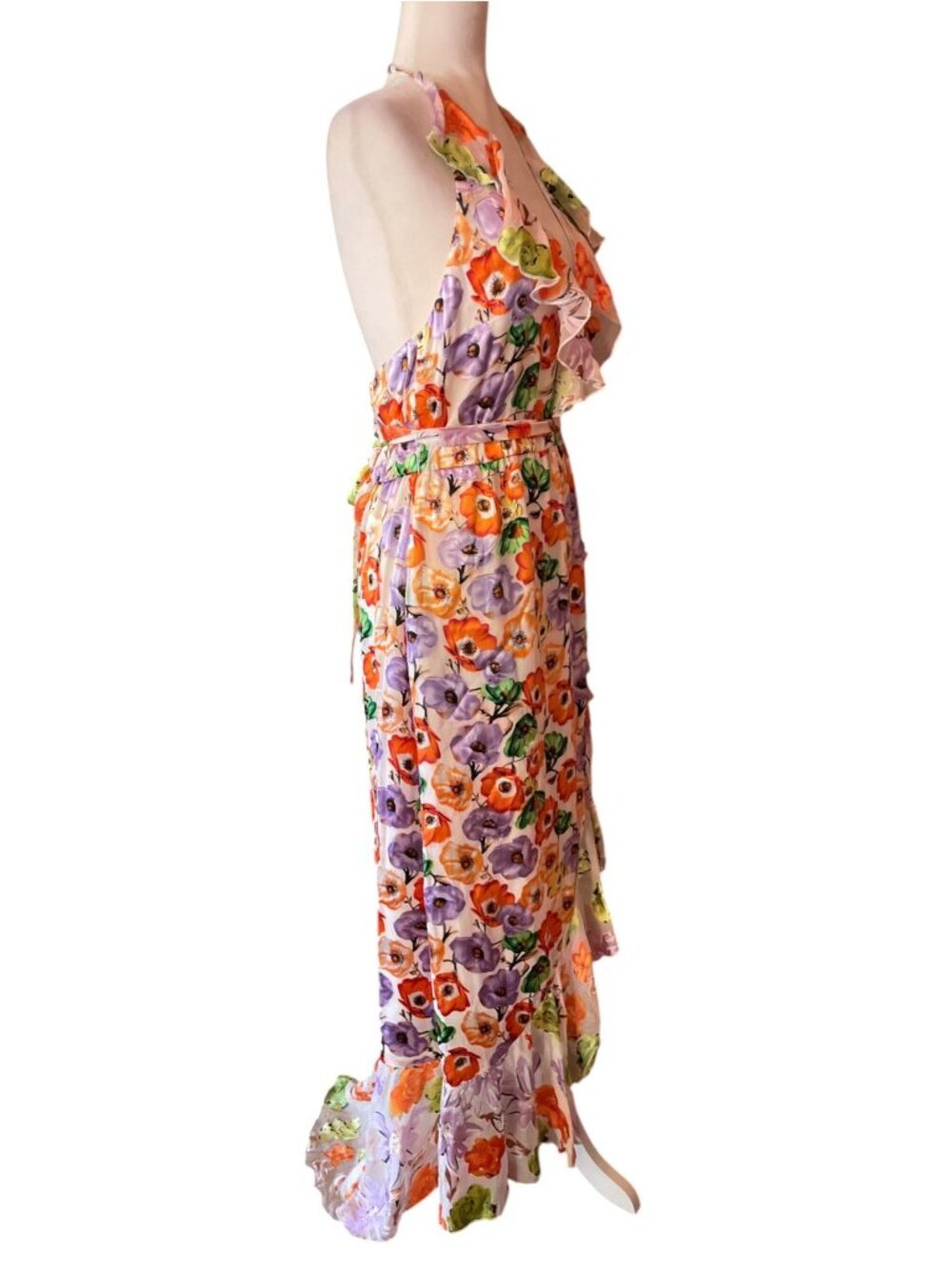 Alice + Olivia Evelia Floral Tie Waist Silk Blend Floral Dress SZ 8 Wedding - Picture 9 of 16
